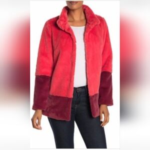 Trina Turk Red and Burgundy Two Tone Faux Fur Jacket NWT
